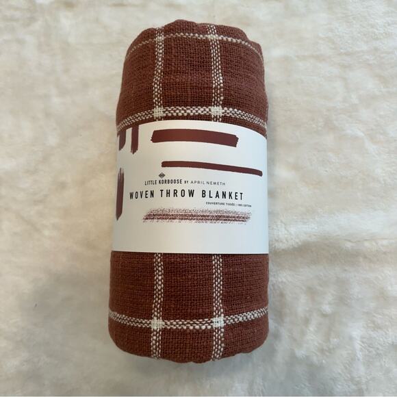 Little Korboose woven knit throw blanket orange plaid - Picture 1 of 6